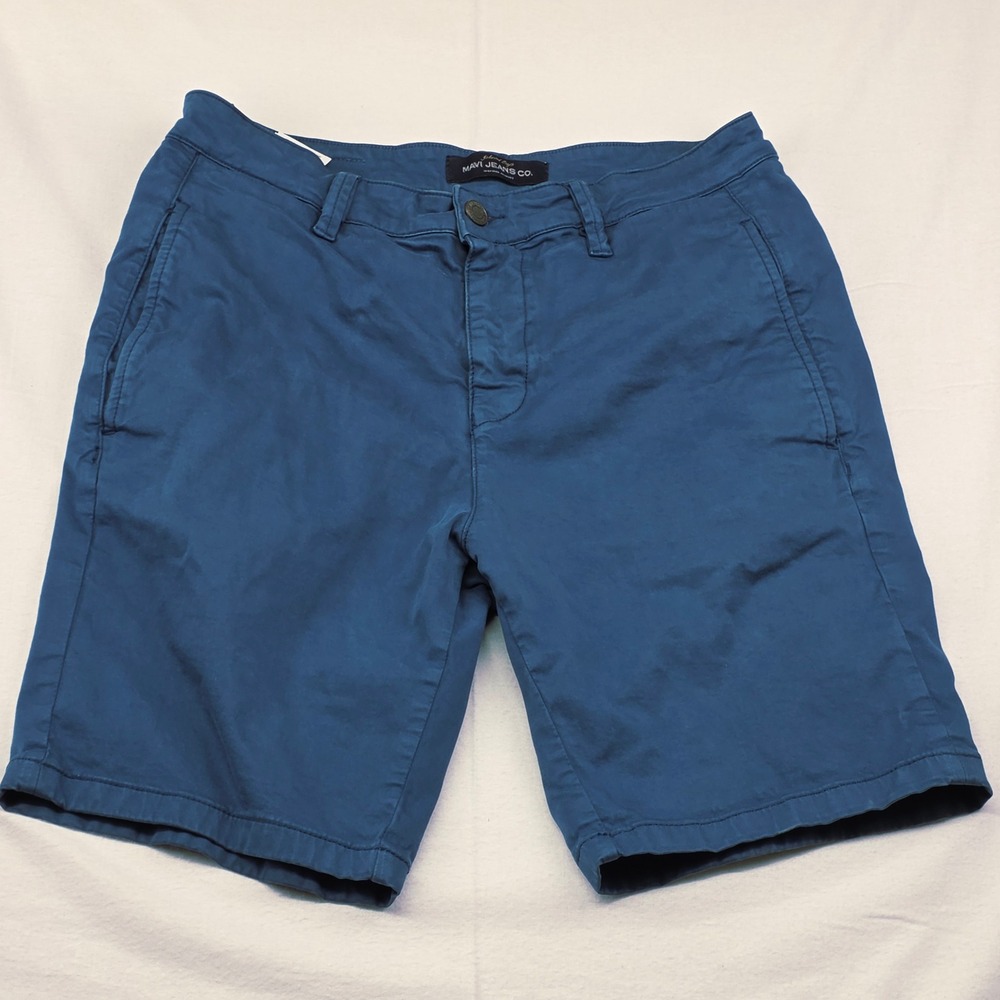 Mavi Jeans Co Shorts Mens 34 Teal Blue Twill Flat Front Chino Walk Shorts